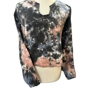 Urban Rebel‎ Cropped Oversized Sweatshirt Women's Med Blue Pink Tie Dye Bohemian